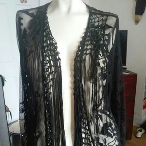 Sheer embroidered w/ fringe.  Boho. Cover